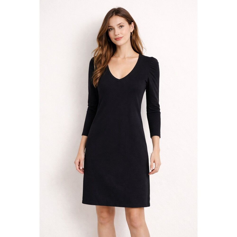 NATION Ltd Black Dress V Neck Long Sleeve 100% Cotton Womens M